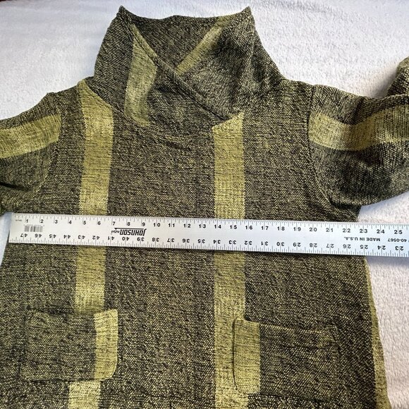 Yasuko Kurisaka Womens Sweater Jacket Olive Handwoven Mock Neck Pockets Artsy OS - Picture 8 of 9